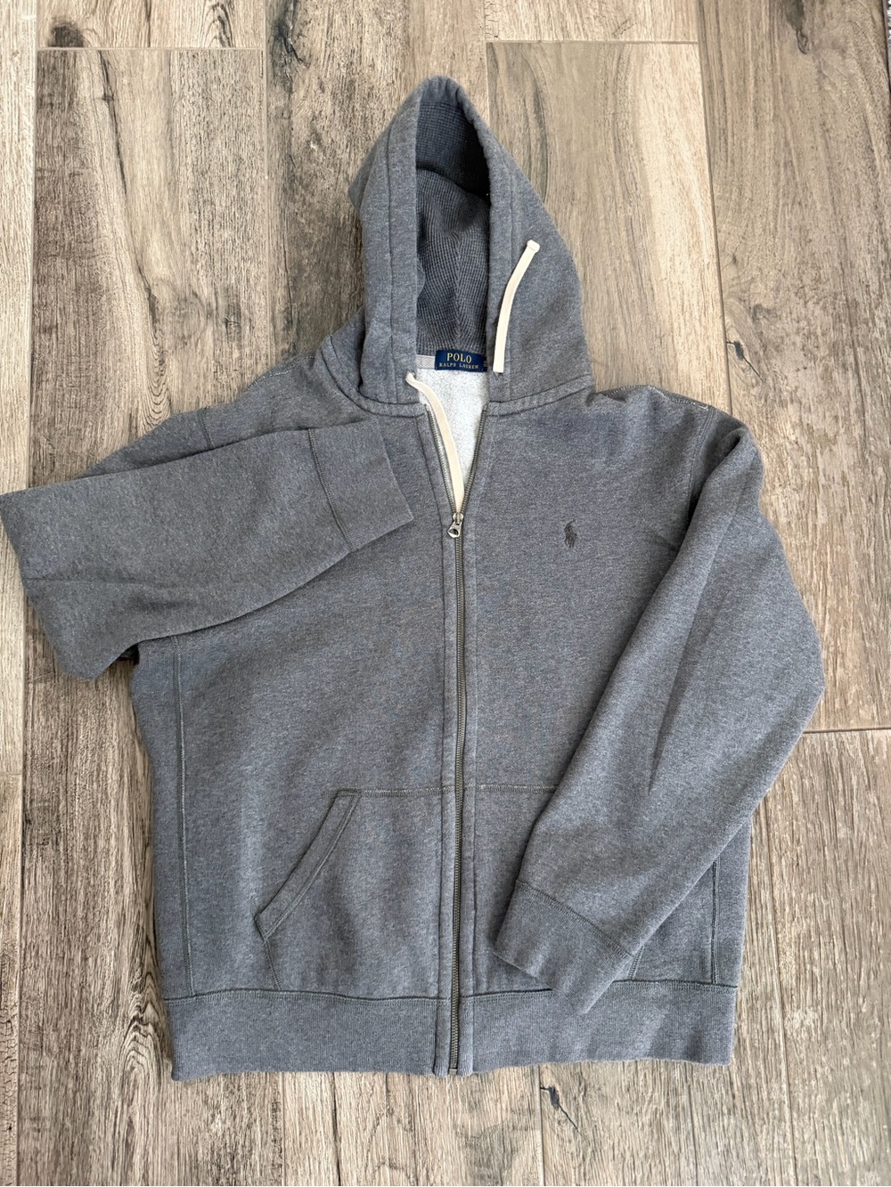 Polo Ralph Lauren Gray Vintage Full Zip Fleece Hoodie XL Kangaroo Pocket